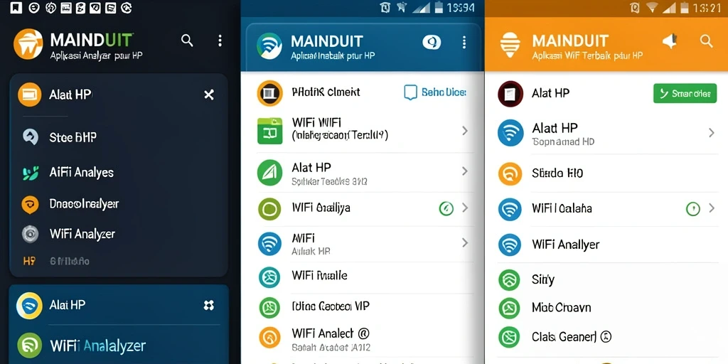 Screenshot MAINDUIT menampilkan antarmuka WiFi Analyzer yang informatif dan intuitif.
